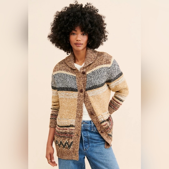 Womens The Normal Brand Anthropologie Yellow and Brown Knit Cardigan Small - Picture 9 of 9